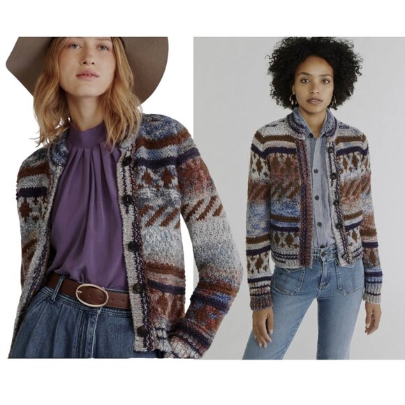 VANESSA BRUNO multicolor Fair isle Purdie cardigan sweater sz S - Picture 1 of 6